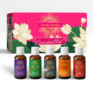 Exotic Aromas Essential Oil - Lavender/ Lemongrass/ Jasmine /Orange (Mandarin), Rose oil (Pack of 5)